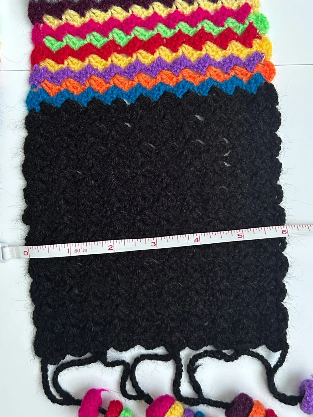 Handmade Black Multicolor Crochet wool Scarf